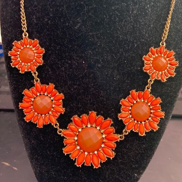 unbranded Jewelry - Vintage Statement Necklace Orange Gold Flower Bold Costume Jewelry Retro Chic